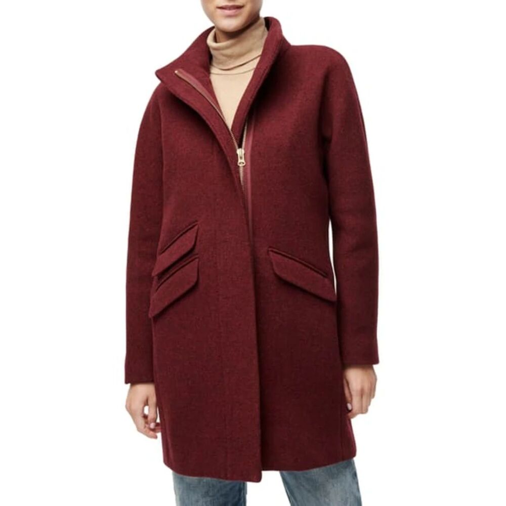 J. Crew Cocoon Burgundy Coat in Stadium Cloth Wool Blend Size 00